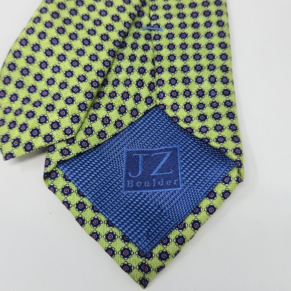 JZ Richards Lime Green/Blue Geometric‎ 100% Silk Tie Handmade in USA - Picture 6 of 6